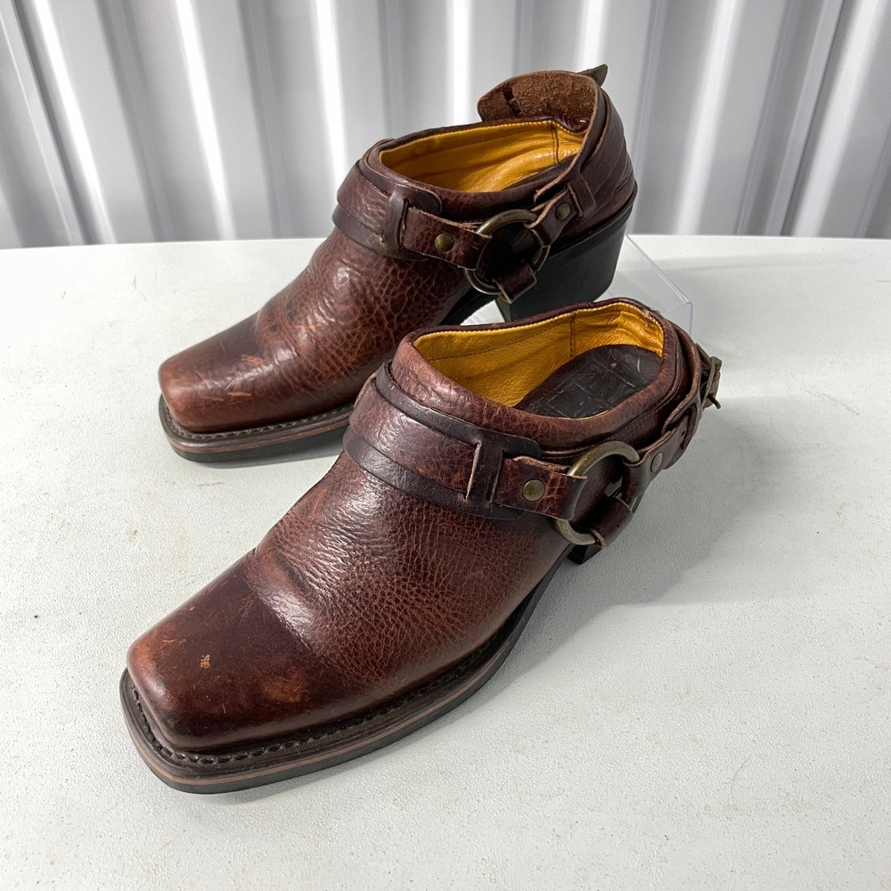 Frye Womens 70760-2 Harness Mule Clogs Brown Leather Square Toe Made in USA 7M